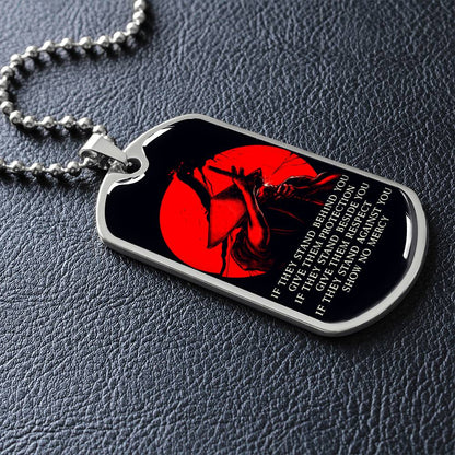 Samurai - IF - Show No Mercy - Bushido - Katana - Ronin - Black Dog Tag - Samurai Dog Tag - Military Ball Chain - Luxury Dog Tag