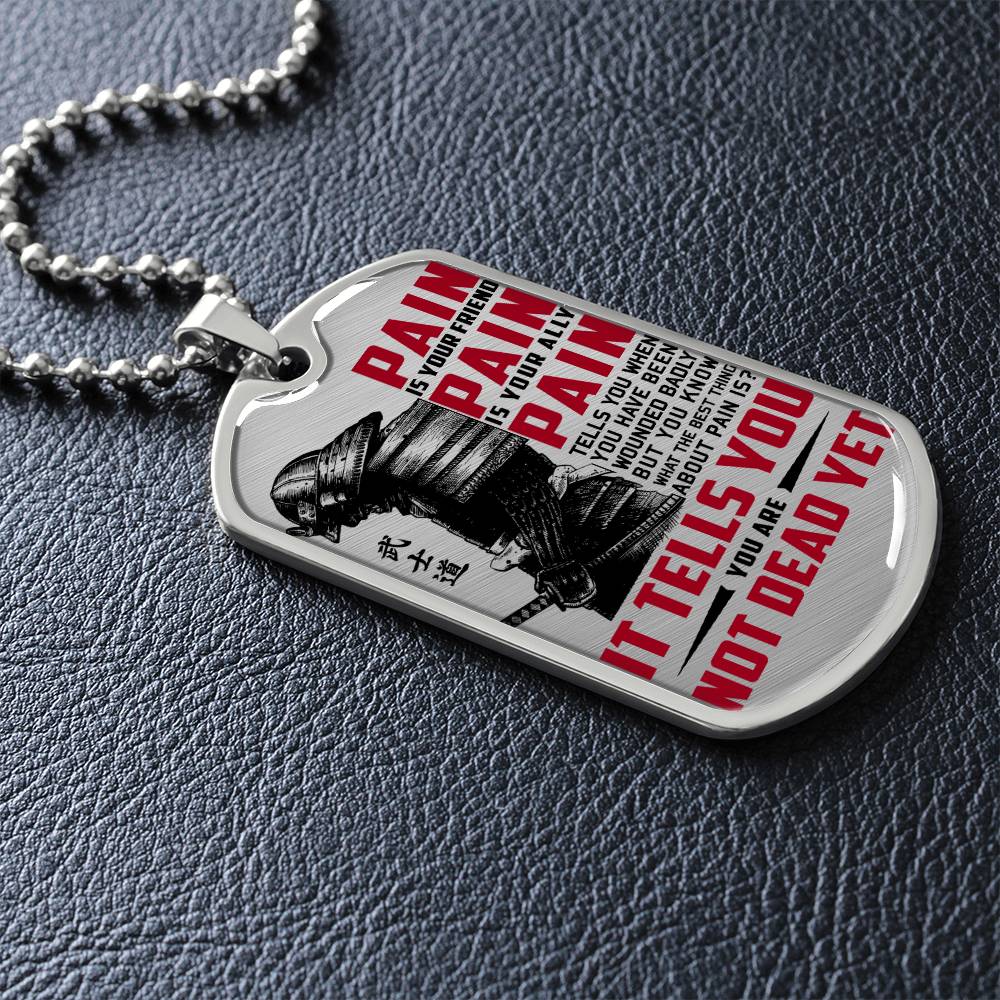 Samurai - PAIN - You Are Not Dead Yet 2 - Bushido - Katana - Ronin - Samurai Dog Tag - Military Ball Chain - Luxury Dog Tag