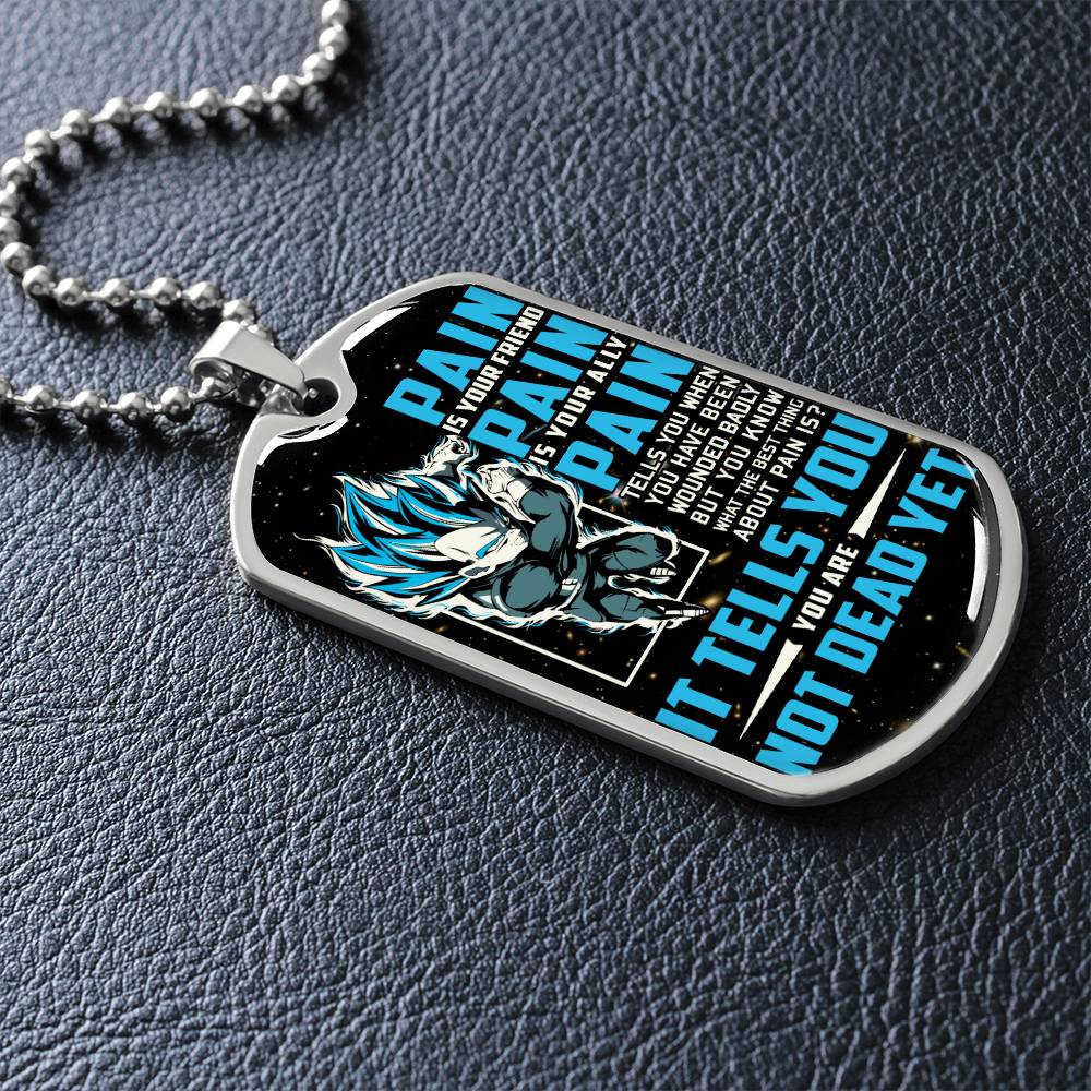 Dragon Ball - PAIN - You Are Not Dead Yet - Vegeta - Supper Saiyan Blue - Galaxy- Black Dog Tag - Dragon Ball Dog Tag - Military Ball Chain - Luxury Dog Tag