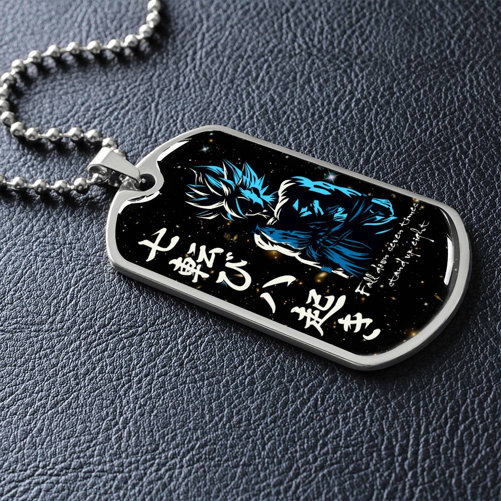 Dragon Ball - Fall Down Seven Times Stand Up Eight - Goku - Supper Saiyan Blue - Galaxy - Black Dog Tag - Dragon Ball Dog Tag - Military Ball Chain - Luxury Dog Tag
