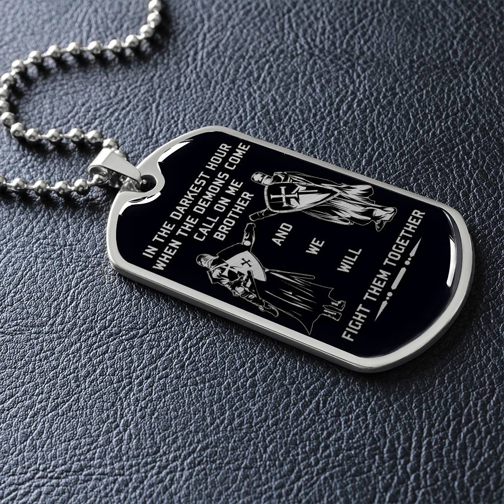 Knight Templar - Call On Me Brother - Black Dog Tag - Knight Templar Dog Tag.png - Military Ball Chain - Luxury Dog Tag