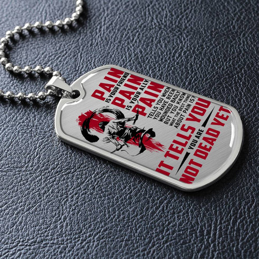 Samurai - PAIN - You Are Not Dead Yet - Bushido - Katana - Ronin - Samurai Dog Tag - Military Ball Chain - Luxury Dog Tag
