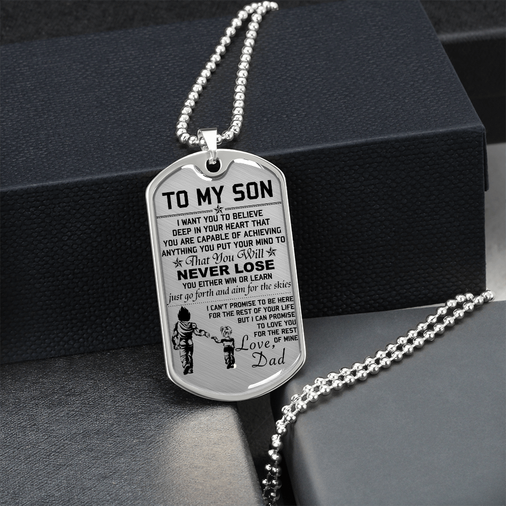 Dragon Ball - Dad To Son - Never Lose - Vegeta - Trunks - Dragon Ball Dog Tag - Military Ball Chain - Luxury Dog Tag