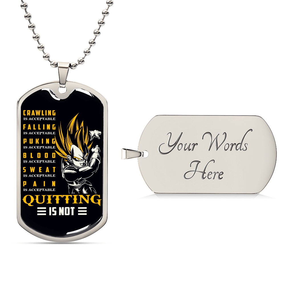 Dragon Ball - Quitting Is Not - Vegeta - Supper Saiyan - Black Dog Tag - Dragon Ball Dog Tag - Military Ball Chain - Luxury Dog Tag