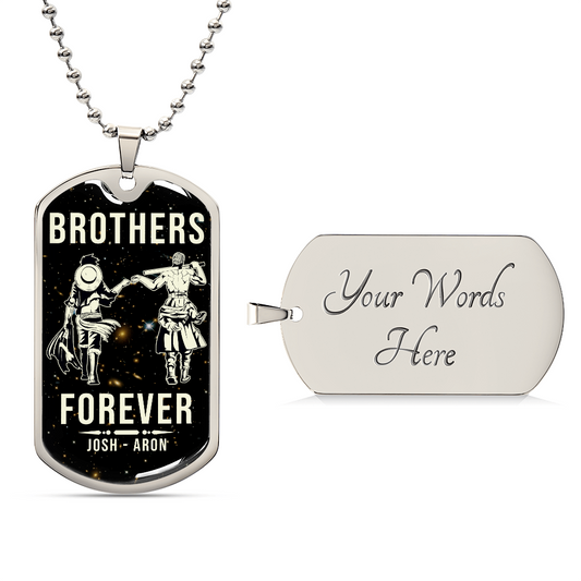 WARRIOR4335  - One Piece Dog Tag - Brothers Forever - Monkey D. Luffy - Roronoa Zoro - One Piece Necklace - Engrave Dog Tag