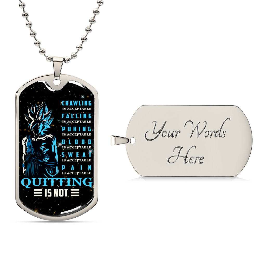 Dragon Ball - Quitting Is Not - Goku - Supper Saiyan Blue - Galaxy - Black Dog Tag - Dragon Ball Dog Tag - Military Ball Chain - Luxury Dog Tag