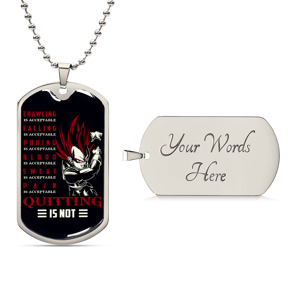 Dragon Ball - Quitting Is Not - Vegeta - Supper Saiyan God - Black Dog Tag - Dragon Ball Dog Tag - Military Ball Chain - Luxury Dog Tag