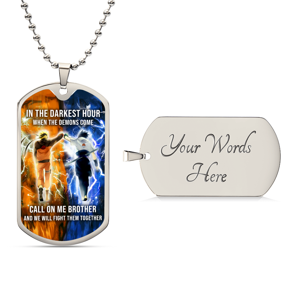 Naruto - Call On me Brother - Uzumaki Naruto  - Uchiha Sasuke  - Military Ball Chain - Luxury Dog Tag