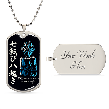 Dragon Ball - Fall Down Seven Times Stand Up Eight - Goku - Supper Saiyan Blue - Black Dog Tag - Dragon Ball Dog Tag - Military Ball Chain - Luxury Dog Tag