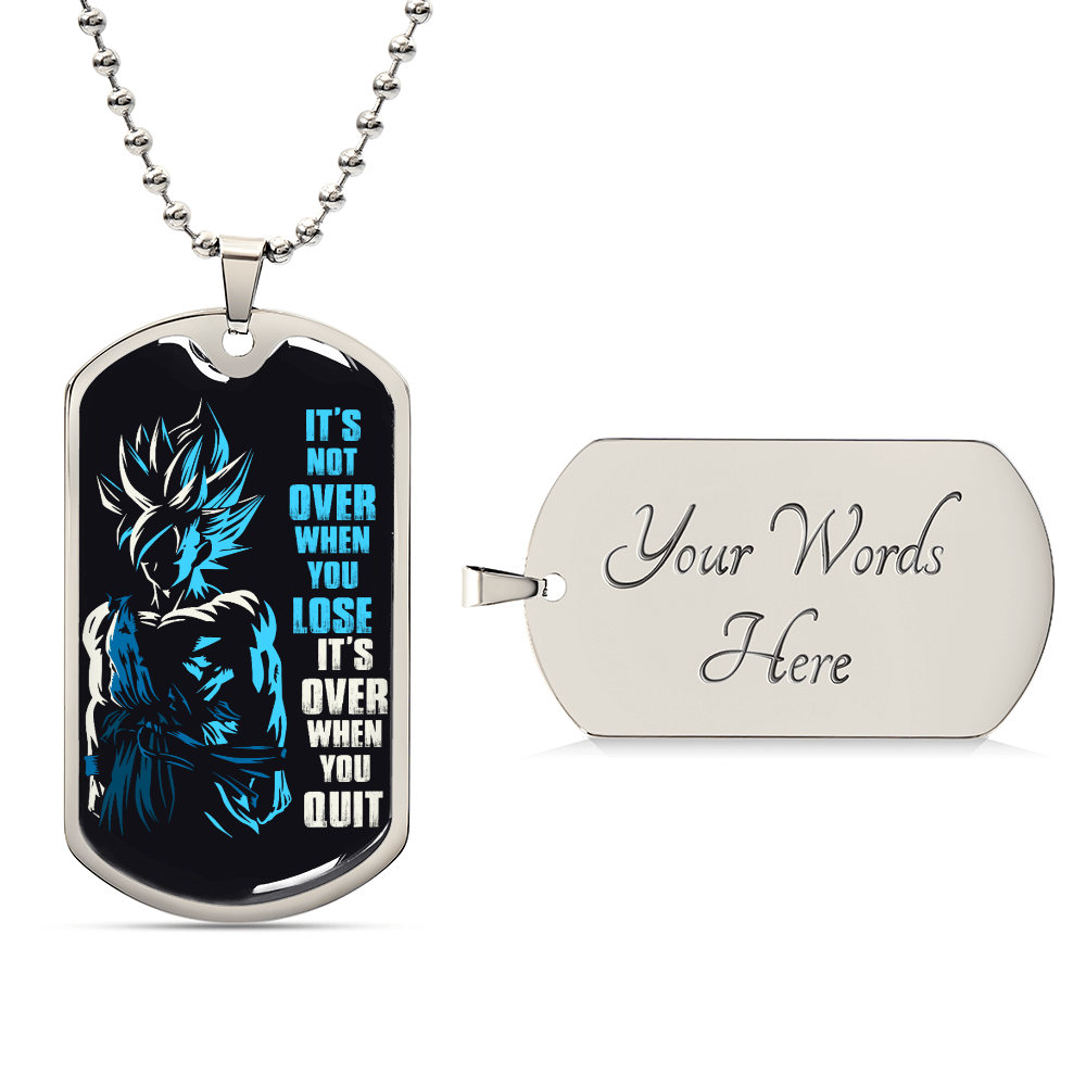 Dragon Ball - It's Not Over When You Lose - Goku - Supper Saiyan Blue - Black Dog Tag - Dragon Ball Dog Tag - Military Ball Chain - Luxury Dog Tag