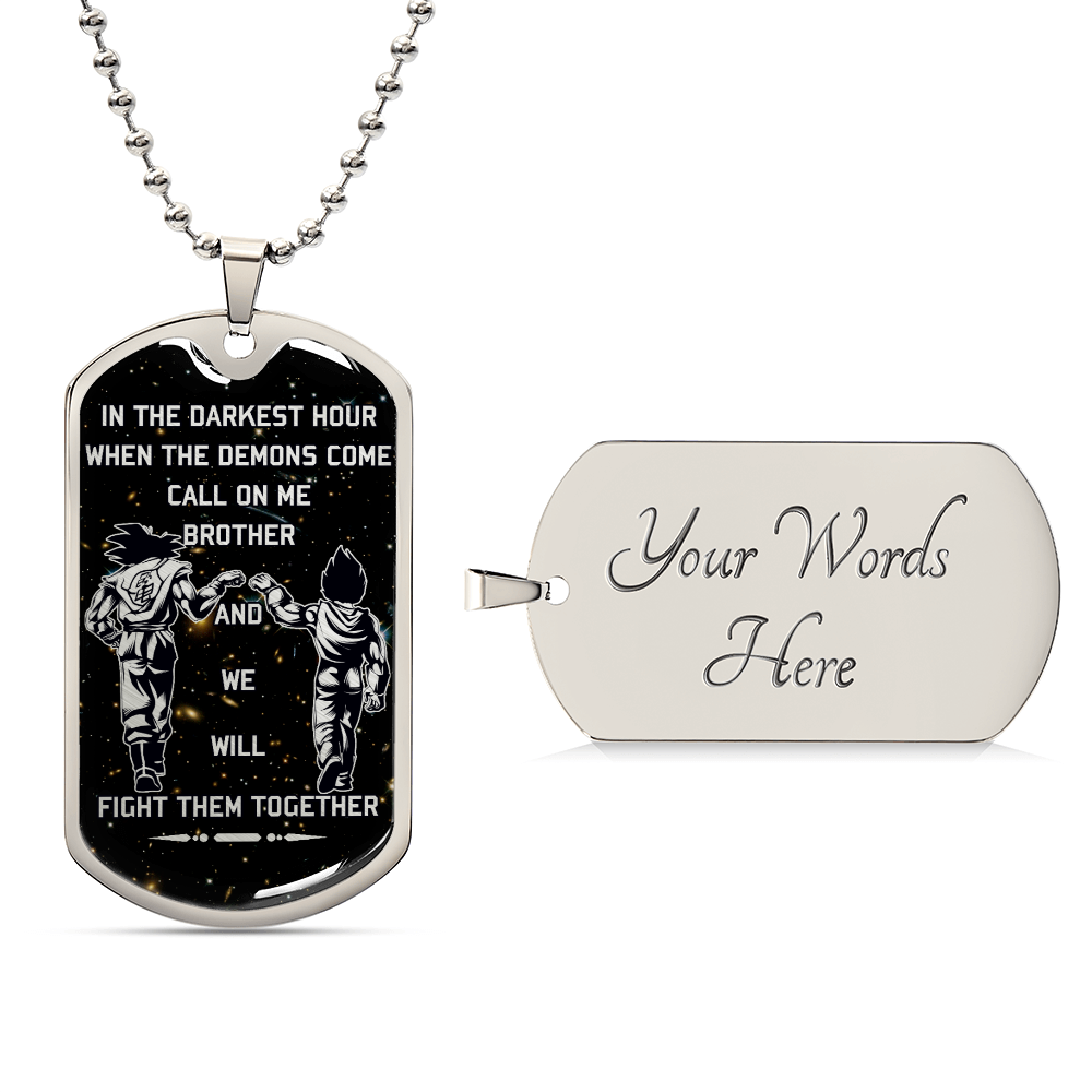 Dragon Ball - Call On Me Brother - Goku - Vegeta - Galaxy - Black Dog Tag - Dragon Ball Dog Tag - Military Ball Chain - Luxury Dog Tag