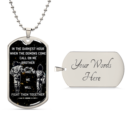Dragon Ball - Call On Me Brother - Goku - Vegeta - Galaxy - Black Dog Tag - Dragon Ball Dog Tag - Military Ball Chain - Luxury Dog Tag