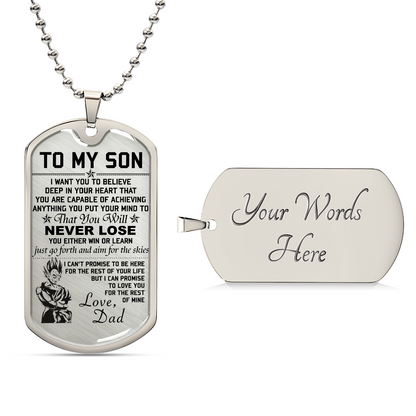 Dragon Ball - Dad To Son - Never Lose - Vegeta & Trunks - Dragon Ball Dog Tag - Military Ball Chain - Luxury Dog Tag
