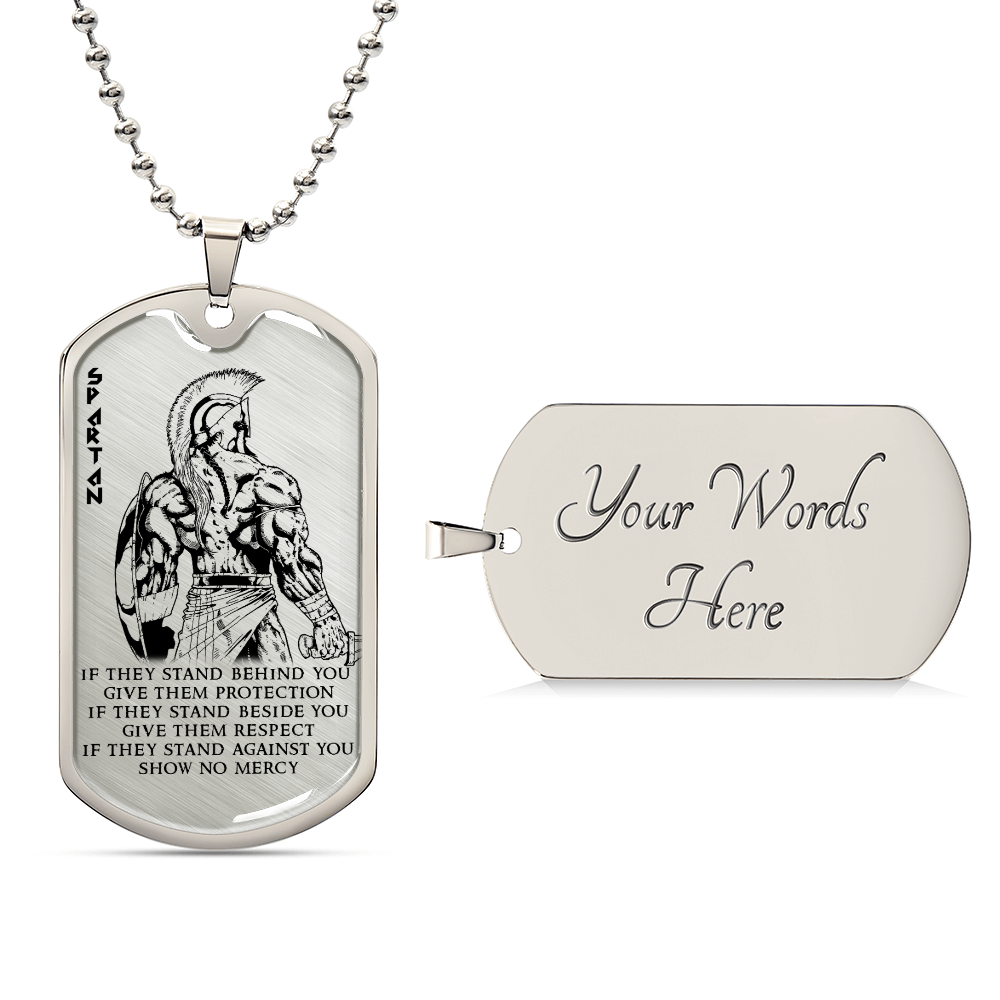 Warrior - IF - Show No Mercy - Sparta - Spartan - Warrior Dog Tag - Military Ball Chain - Luxury Dog Tag