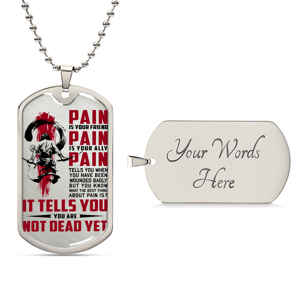 Samurai - PAIN - You Are Not Dead Yet - Bushido - Katana - Ronin - Samurai Dog Tag - Military Ball Chain - Luxury Dog Tag