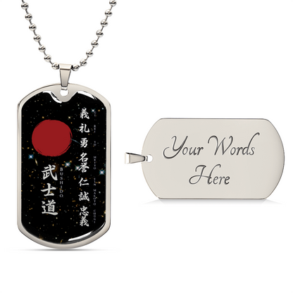 Samurai - The Seven Virtures Of Bushido - Bushido - Katana - Ronin - Galaxy - Black Dog Tag - Samurai Dog Tag - Military Ball Chain - Luxury Dog Tag