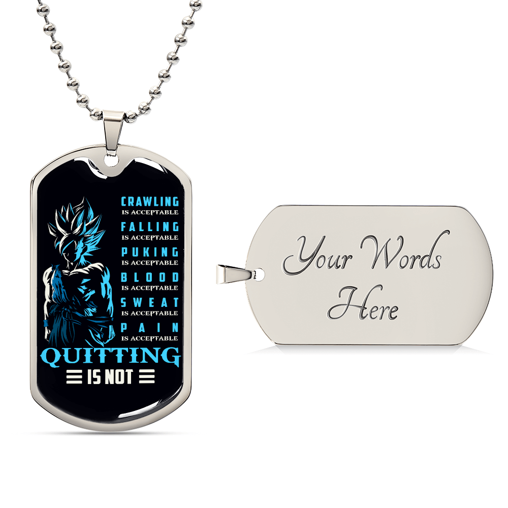 Dragon Ball - Quitting Is Not - Goku - Supper Saiyan Blue - Black Dog Tag - Dragon Ball Dog Tag.png - Military Ball Chain - Luxury Dog Tag