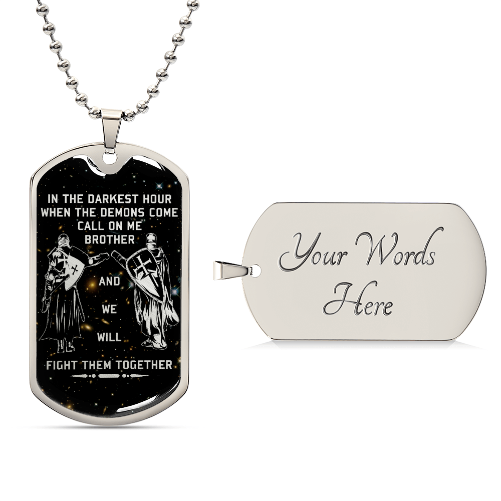 Knight Templar - Call On Me Brother - Galaxy - Black Dog Tag - Knight Templar Dog Tag - Military Ball Chain - Luxury Dog Tag