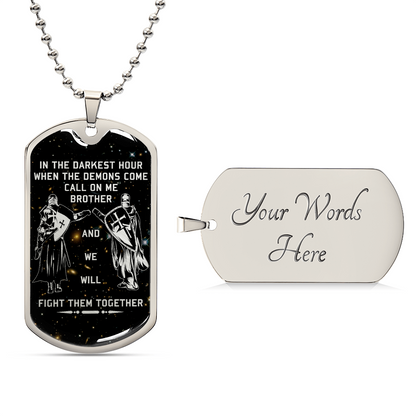 Knight Templar - Call On Me Brother - Galaxy - Black Dog Tag - Knight Templar Dog Tag - Military Ball Chain - Luxury Dog Tag