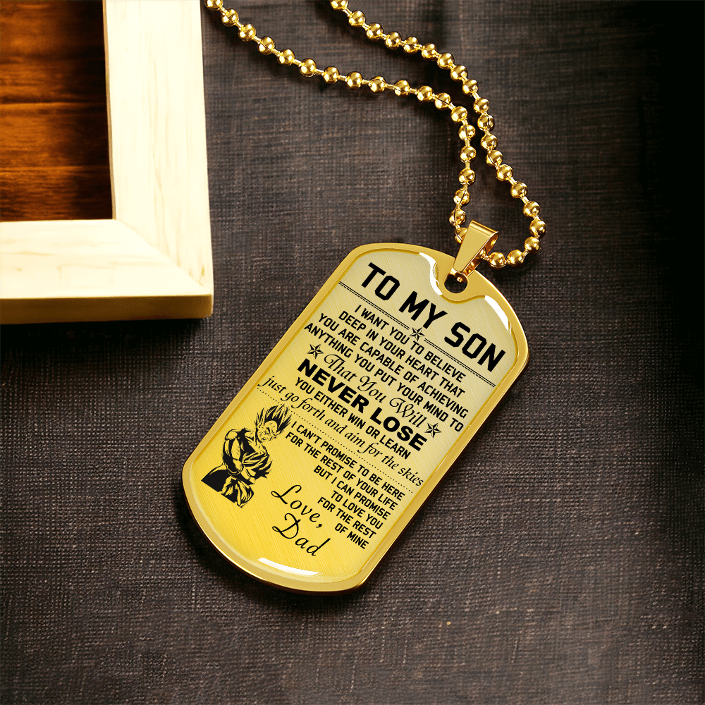 Dragon Ball - Dad To Son - Never Lose - Vegeta & Trunks - Dragon Ball Dog Tag - Military Ball Chain - Luxury Dog Tag