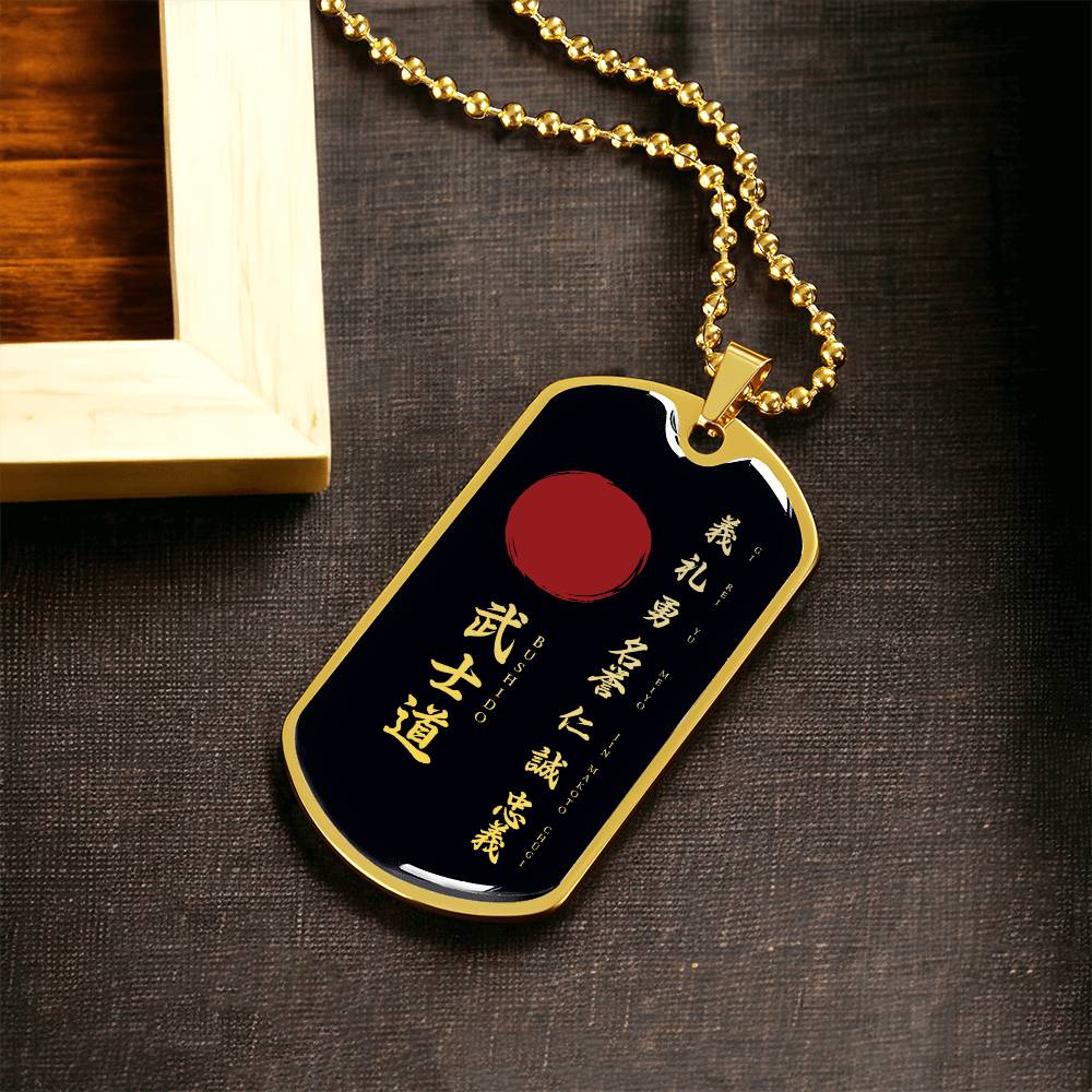 Samurai - The Seven Virtures Of Bushido - Bushido - Katana - Ronin - Black Dog Tag - Samurai Dog Tag - Military Ball Chain - Luxury Dog Tag