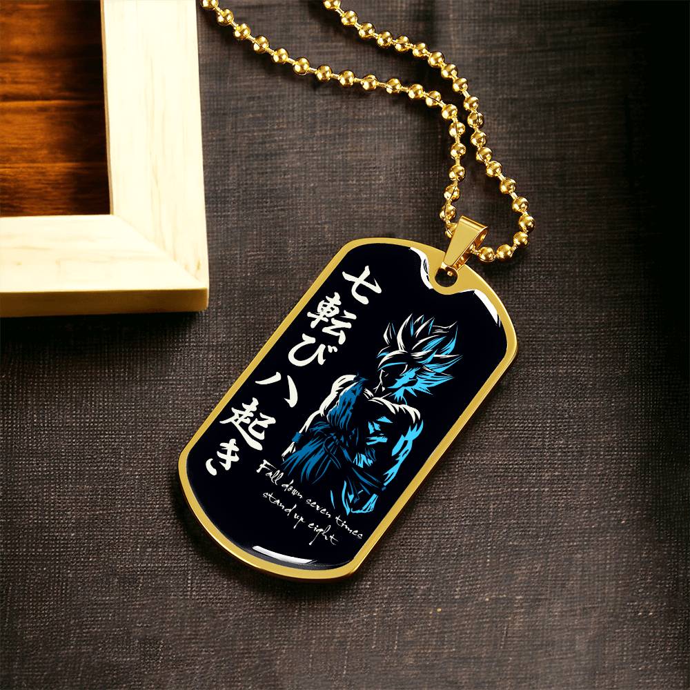 Dragon Ball - Fall Down Seven Times Stand Up Eight - Goku - Supper Saiyan Blue - Black Dog Tag - Dragon Ball Dog Tag - Military Ball Chain - Luxury Dog Tag