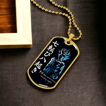 Dragon Ball - Fall Down Seven Times Stand Up Eight - Goku - Supper Saiyan Blue - Black Dog Tag - Dragon Ball Dog Tag - Military Ball Chain - Luxury Dog Tag