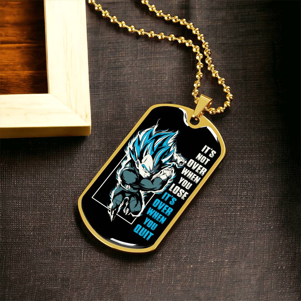 Dragon Ball - It's Not Over When You Lose - Vegeta - Supper Saiyan Blue - Black Dog Tag - Dragon Ball Dog Tag.png - Military Ball Chain - Luxury Dog Tag