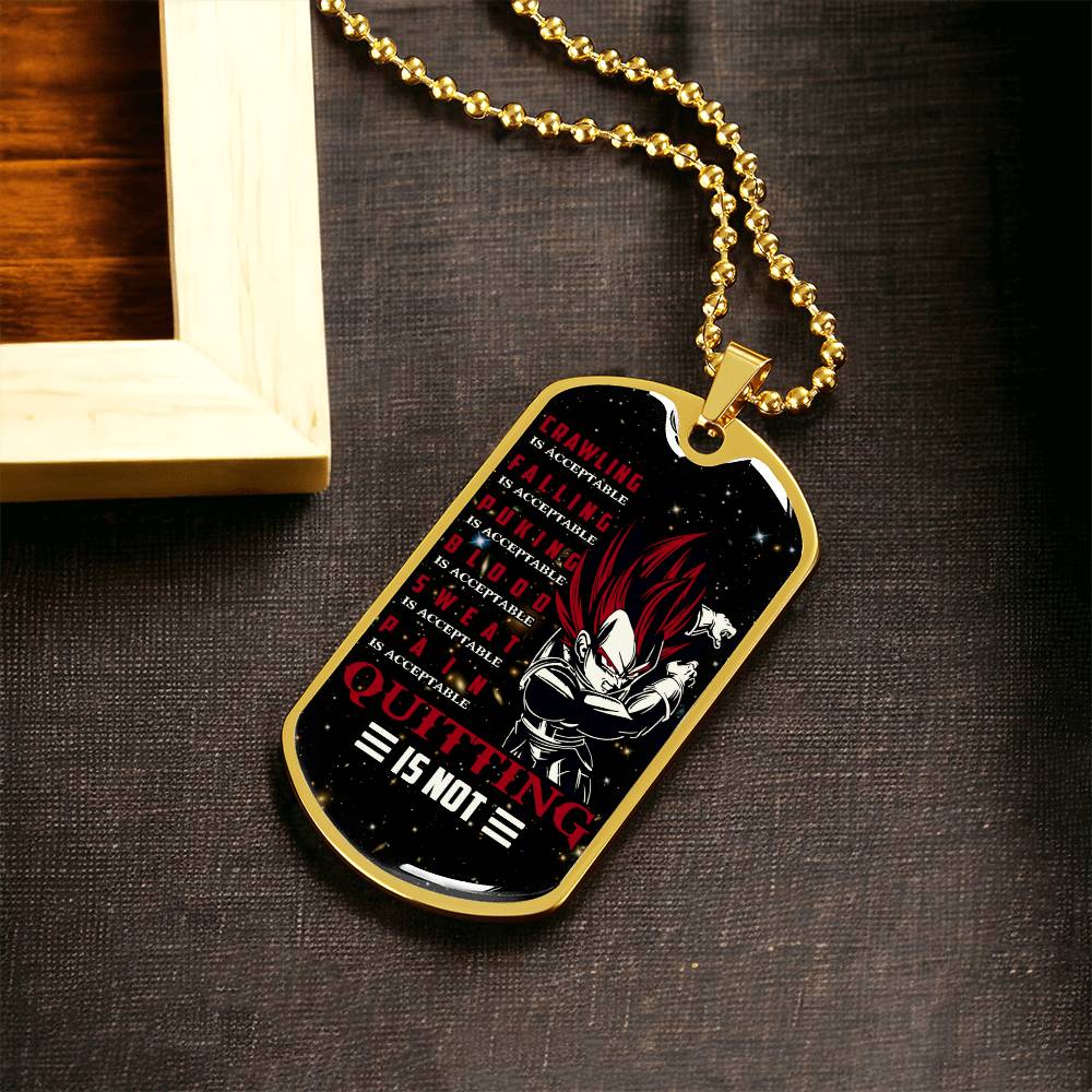 Dragon Ball - Quitting Is Not - Vegeta - Supper Saiyan God - Galaxy - Black Dog Tag - Dragon Ball Dog Tag - Military Ball Chain - Luxury Dog Tag