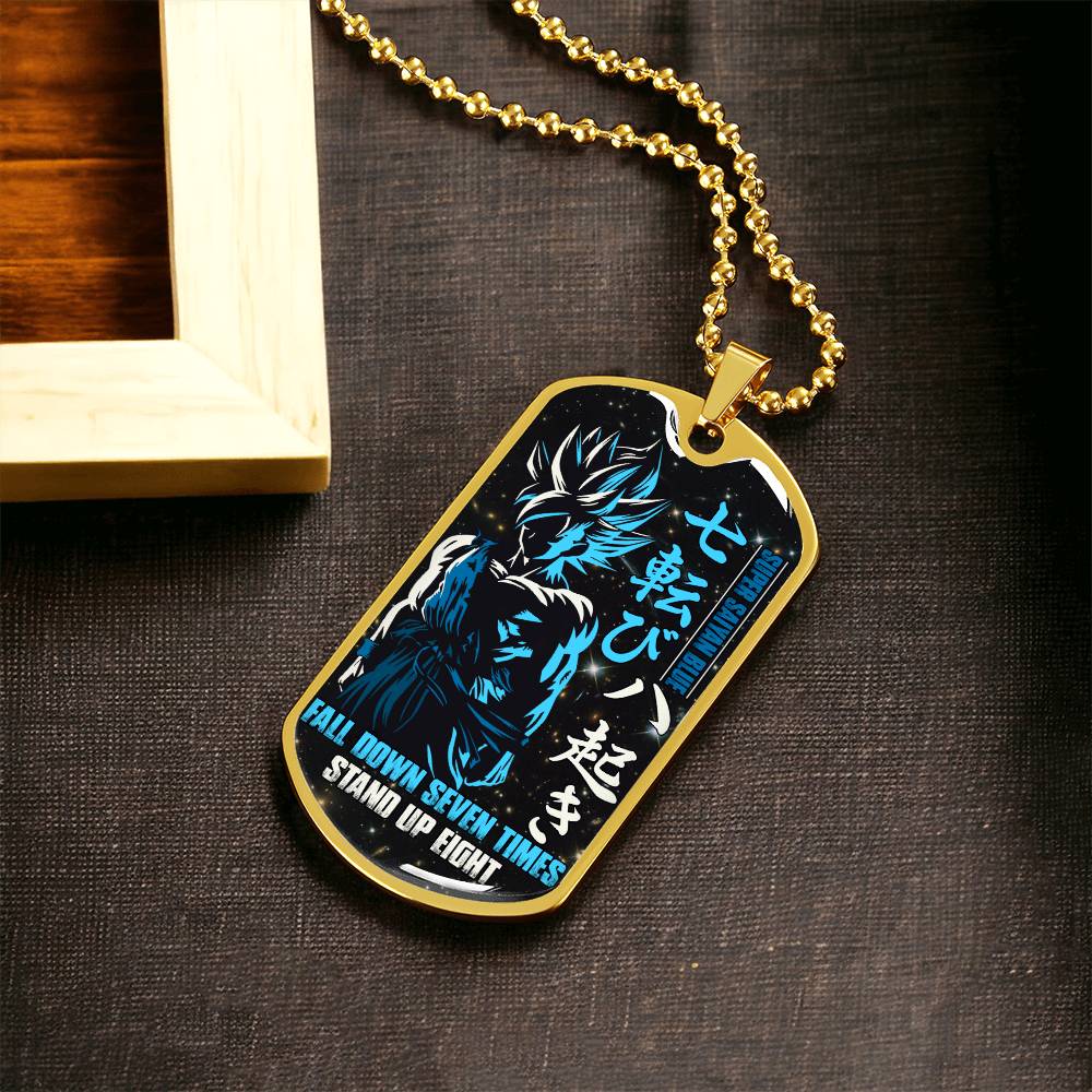 Dragon Ball - Fall Down Seven Times Stand Up Eight 2 - Goku - Supper Saiyan Blue - Black Dog Tag - Dragon Ball Dog Tag - Military Ball Chain - Luxury Dog Tag