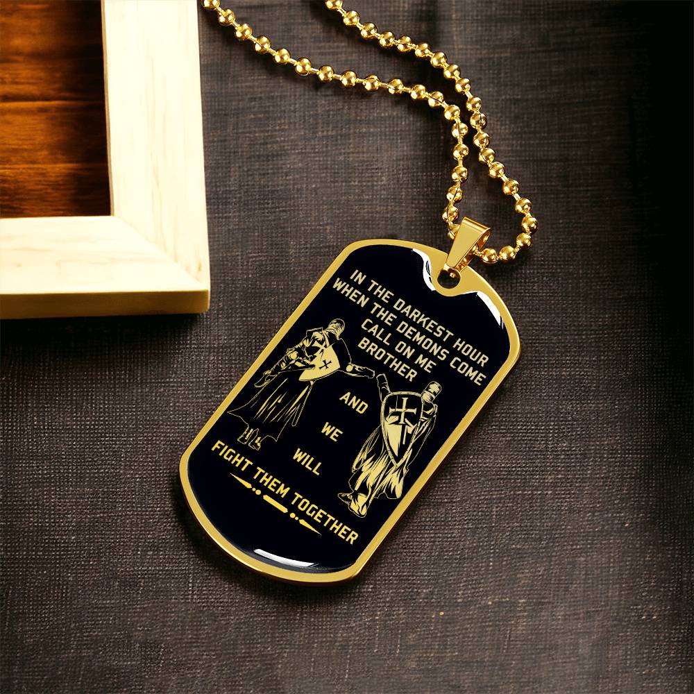 Knight Templar - Call On Me Brother - Black Dog Tag - Knight Templar Dog Tag.png - Military Ball Chain - Luxury Dog Tag