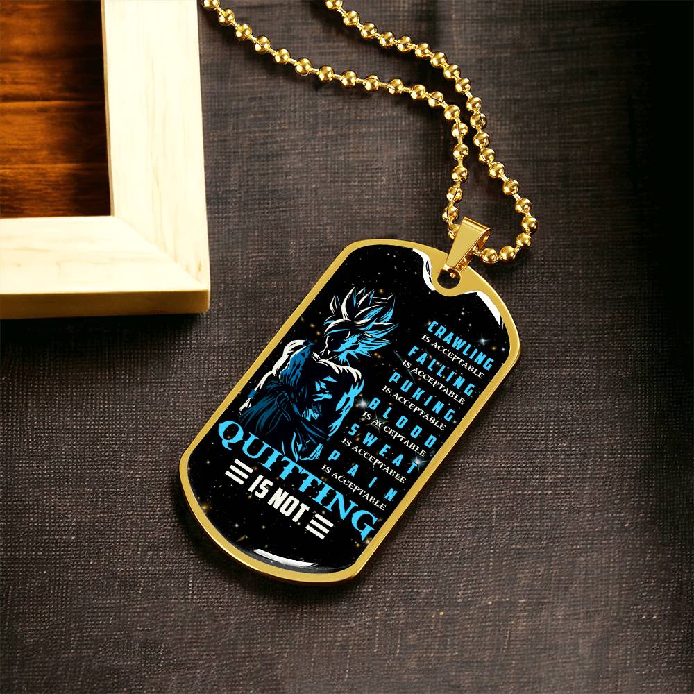 Dragon Ball - Quitting Is Not - Goku - Supper Saiyan Blue - Galaxy - Black Dog Tag - Dragon Ball Dog Tag - Military Ball Chain - Luxury Dog Tag