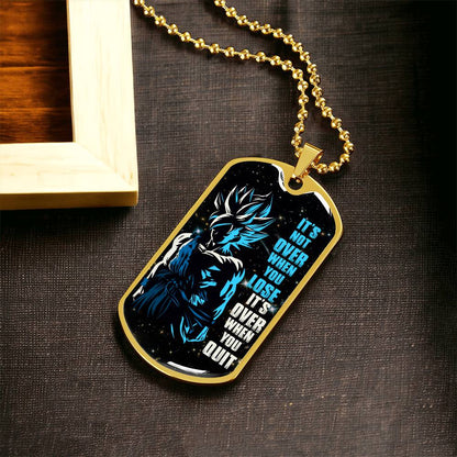 Dragon Ball - It's Not Over When You Lose - Goku - Supper Saiyan Blue - Galaxy - Black Dog Tag - Dragon Ball Dog Tag - Military Ball Chain - Luxury Dog Tag