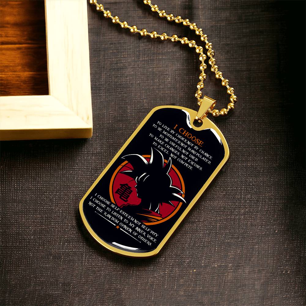 Dragon Ball - I Choose - Goku - Black Dog Tag - Dragon Ball Dog Tag - Military Ball Chain - Luxury Dog Tag
