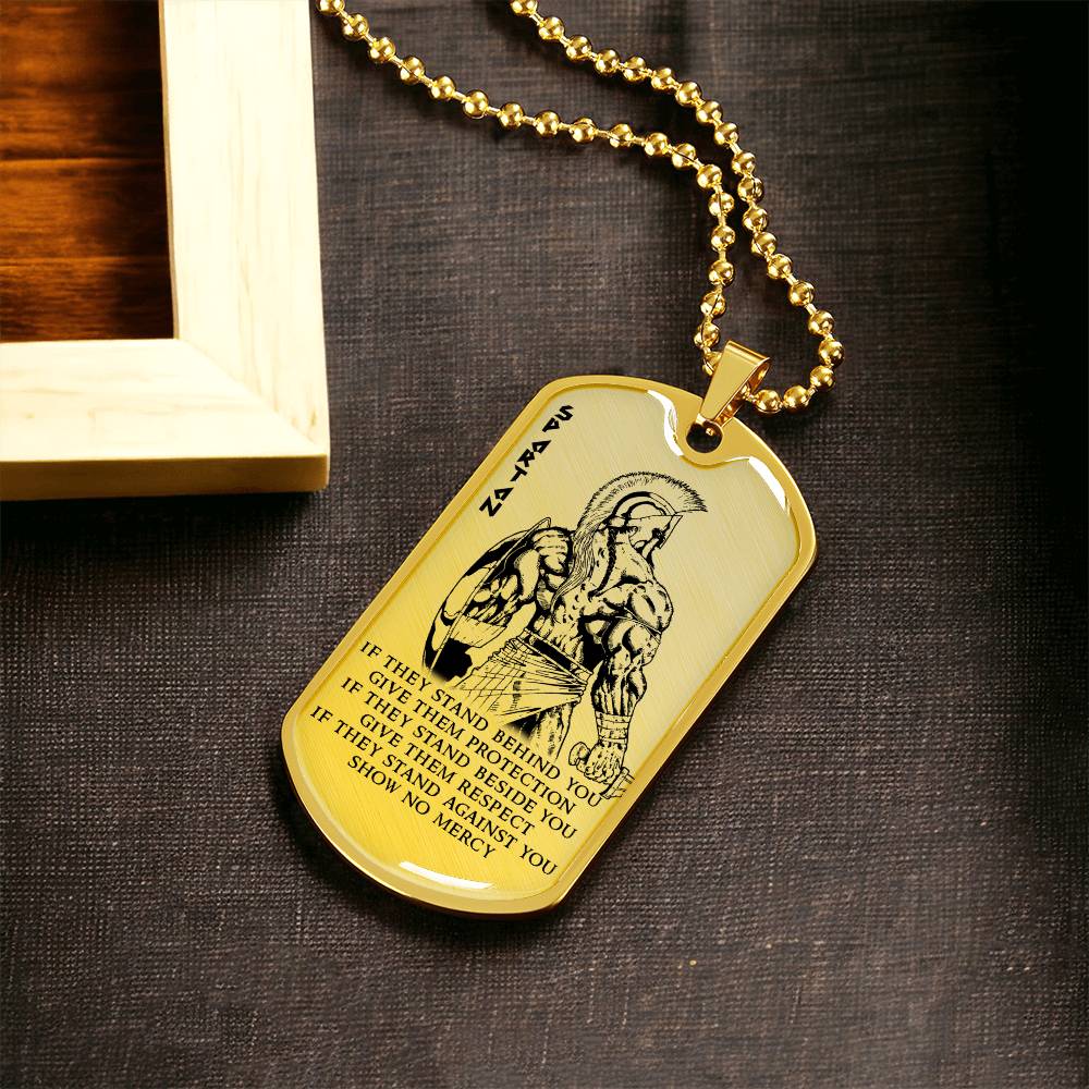 Warrior - IF - Show No Mercy - Sparta - Spartan - Warrior Dog Tag - Military Ball Chain - Luxury Dog Tag