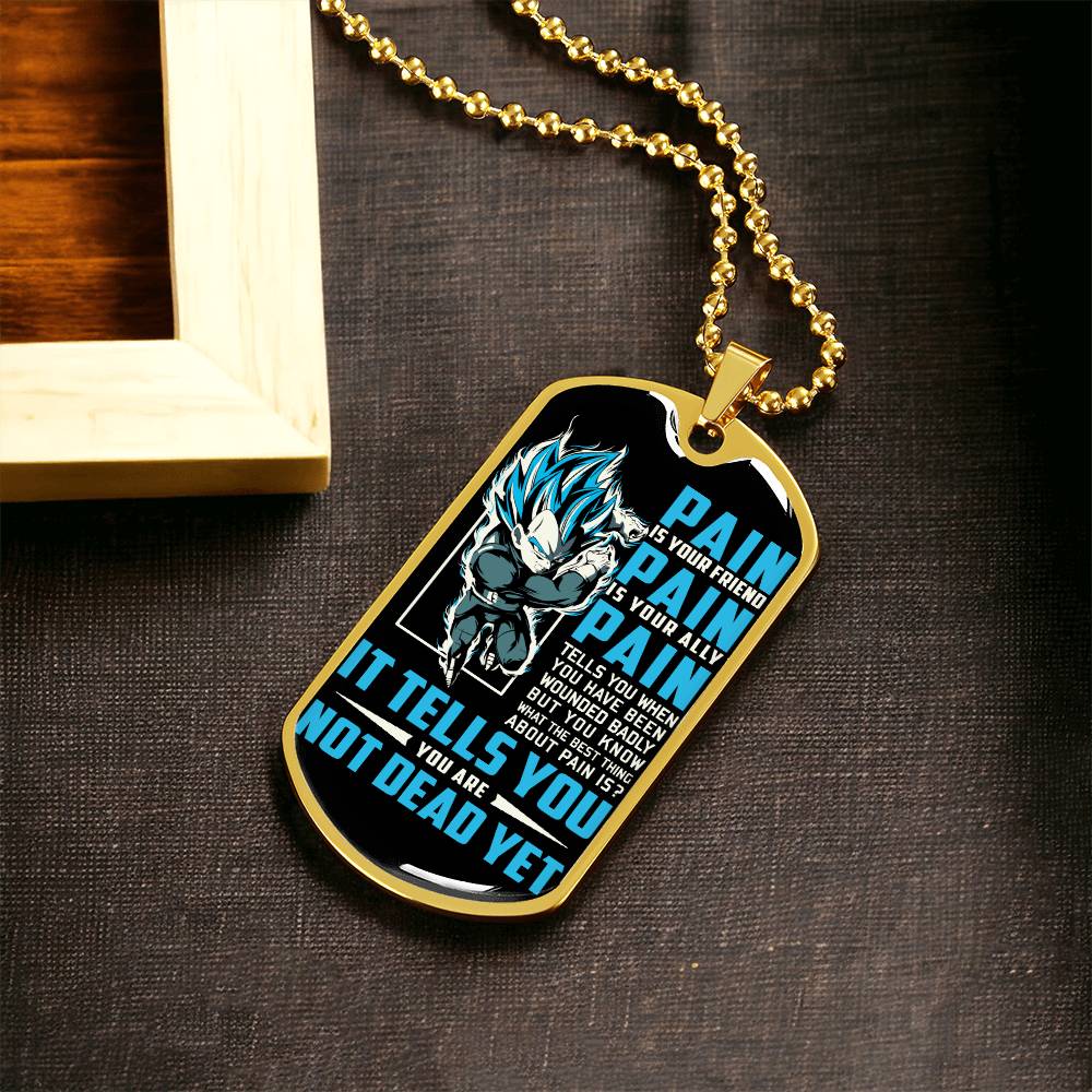 Dragon Ball - PAIN - You Are Not Dead Yet - Vegeta - Supper Saiyan Blue - Black Dog Tag - Dragon Ball Dog Tag - Military Ball Chain - Luxury Dog Tag