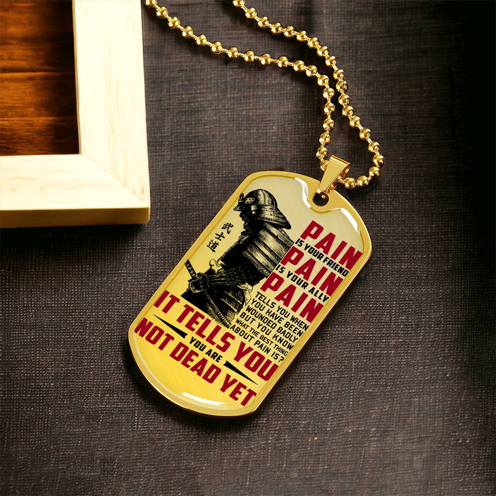 samurai - pain - you are not dead yet 2 - bushido - katana - ronin - samurai dog tag - military ball chain - luxury dog tag