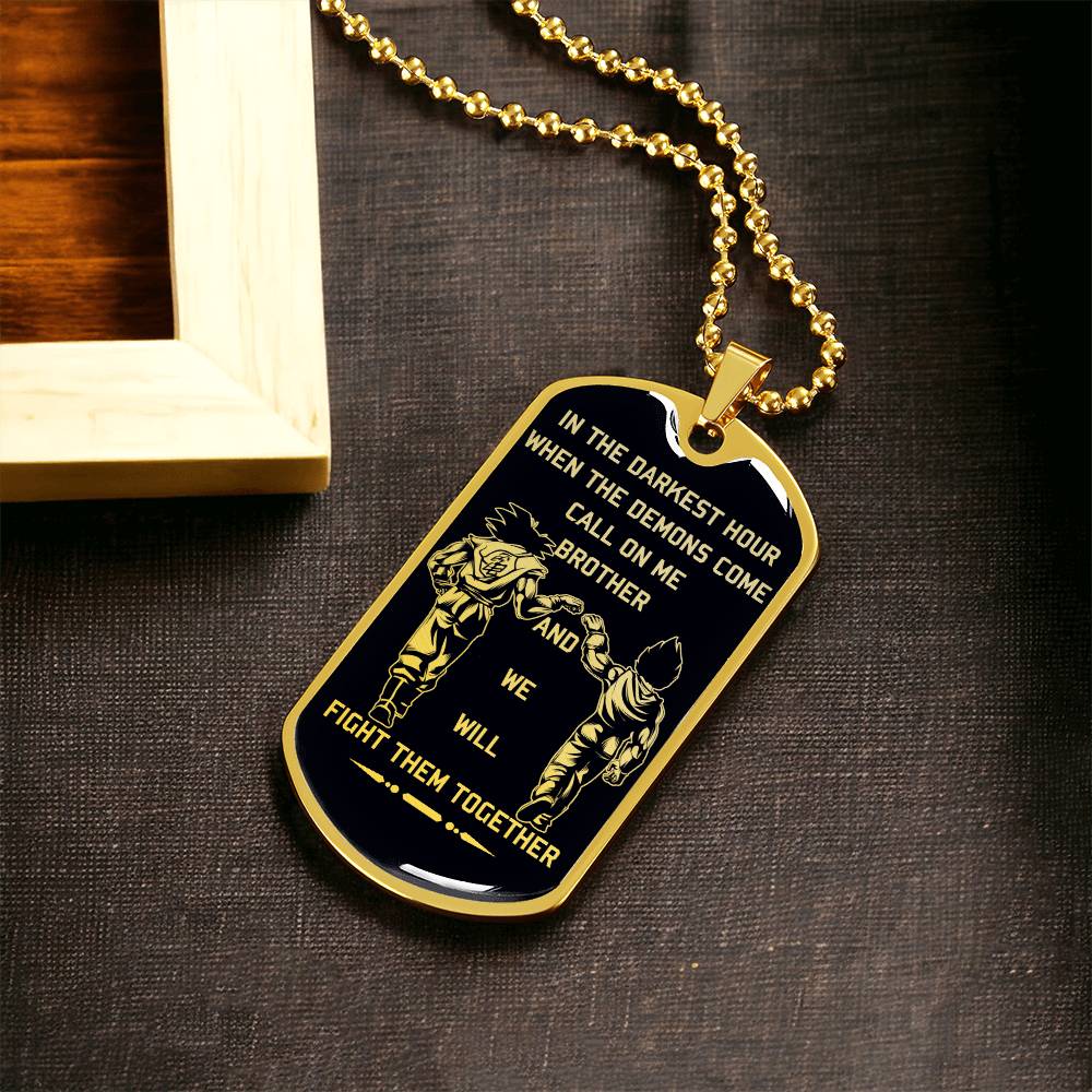 Dragon Ball - Call On Me Brother - Goku - Vegeta - Black Dog Tag - Dragon Ball Dog Tag - Military Ball Chain - Luxury Dog Tag