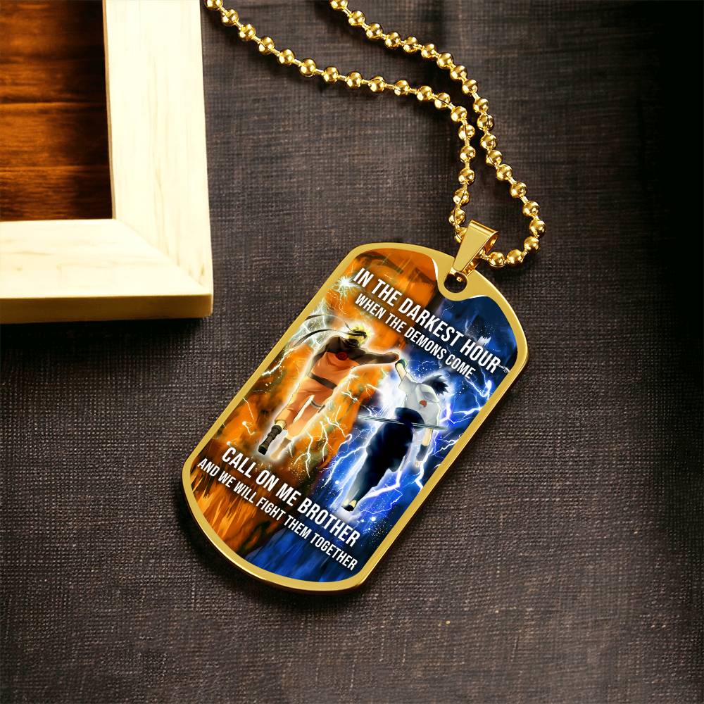 Naruto - Call On me Brother - Uzumaki Naruto  - Uchiha Sasuke  - Military Ball Chain - Luxury Dog Tag