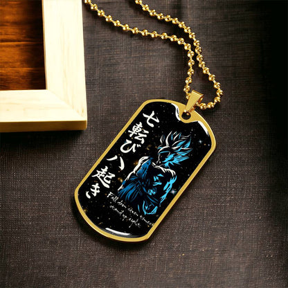 Dragon Ball - Fall Down Seven Times Stand Up Eight - Goku - Supper Saiyan Blue - Galaxy - Black Dog Tag - Dragon Ball Dog Tag - Military Ball Chain - Luxury Dog Tag