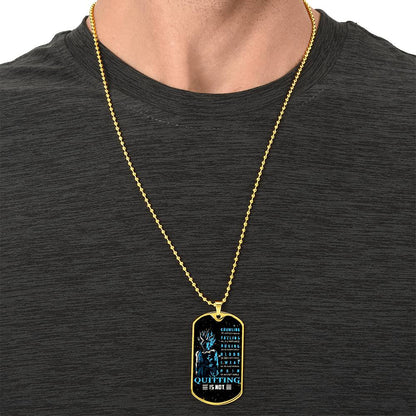 Dragon Ball - Quitting Is Not - Goku - Supper Saiyan Blue - Galaxy - Black Dog Tag - Dragon Ball Dog Tag - Military Ball Chain - Luxury Dog Tag
