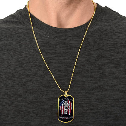 Soldier - Stand For The Flag - Kneel For The Cross - Army - Marine - Black Dog Tag - Soldier Dog Tag - Military Ball Chain - Luxury Dog Tag