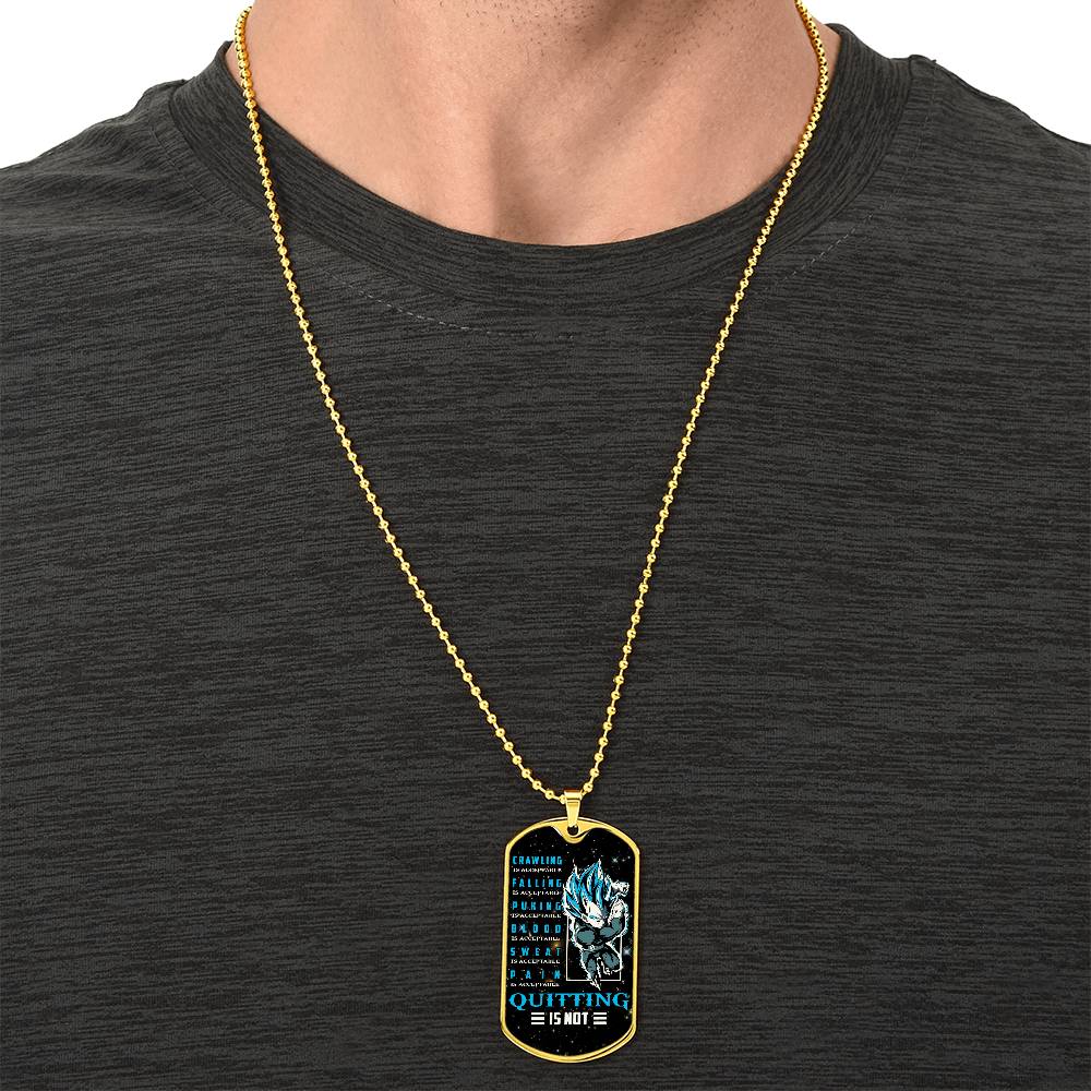 Dragon Ball - Quitting Is Not 2 - Vegeta - Supper Saiyan Blue - Galaxy - Black Dog Tag - Dragon Ball Dog Tag - Military Ball Chain - Luxury Dog Tag