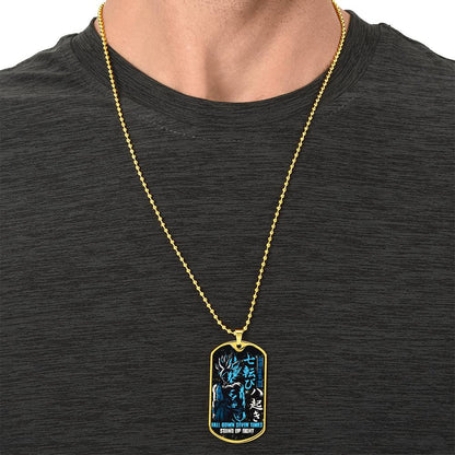 Dragon Ball - Fall Down Seven Times Stand Up Eight 2 - Goku - Supper Saiyan Blue - Black Dog Tag - Dragon Ball Dog Tag - Military Ball Chain - Luxury Dog Tag