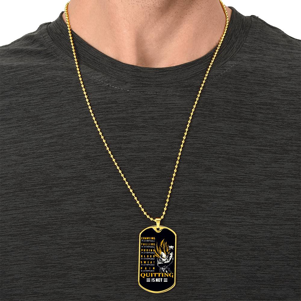 Dragon Ball - Quitting Is Not - Vegeta - Supper Saiyan - Black Dog Tag - Dragon Ball Dog Tag - Military Ball Chain - Luxury Dog Tag