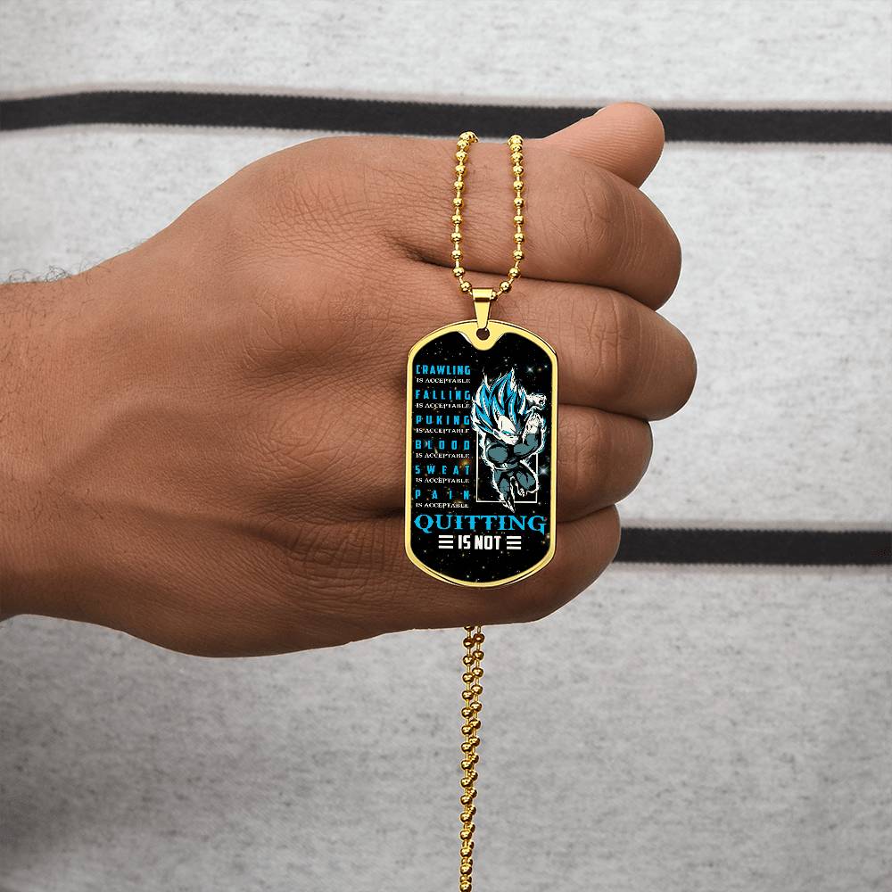 Dragon Ball - Quitting Is Not 2 - Vegeta - Supper Saiyan Blue - Galaxy - Black Dog Tag - Dragon Ball Dog Tag - Military Ball Chain - Luxury Dog Tag