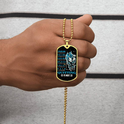 Dragon Ball - Quitting Is Not 2 - Vegeta - Supper Saiyan Blue - Galaxy - Black Dog Tag - Dragon Ball Dog Tag - Military Ball Chain - Luxury Dog Tag