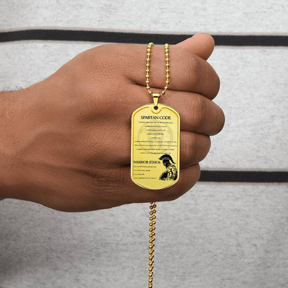 Warrior - Spartan Code - Warrior Ethos - Sparta - Spartan - Warrior Dog Tag - Military Ball Chain - Luxury Dog Tag