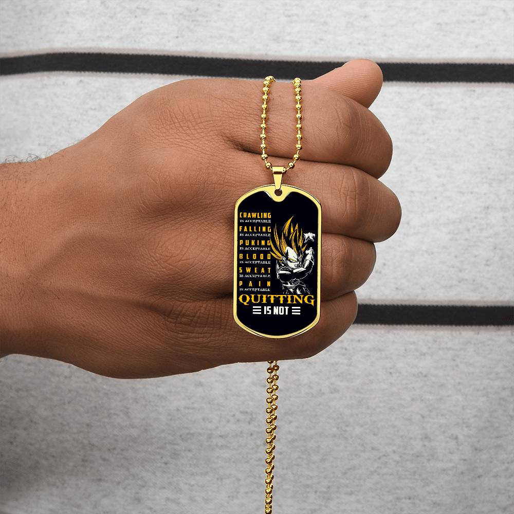 Dragon Ball - Quitting Is Not - Vegeta - Supper Saiyan - Black Dog Tag - Dragon Ball Dog Tag - Military Ball Chain - Luxury Dog Tag