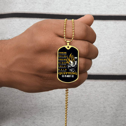 Dragon Ball - Quitting Is Not - Vegeta - Supper Saiyan - Black Dog Tag - Dragon Ball Dog Tag - Military Ball Chain - Luxury Dog Tag
